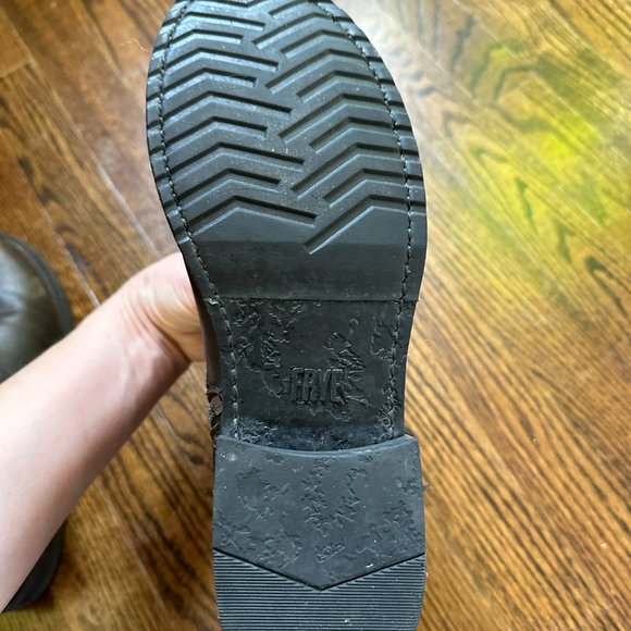 Frye Veronica Belted Buckle Shortie Moto Boot in Distressed Black/Brown - Picture 4 of 10